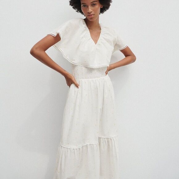 Zara Embroidered Dress Dots Cotton New - Picture 3 of 3